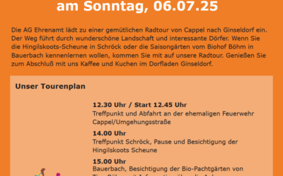 Herzliche Einladung zur Radtour der AG Ehrenamt am So, den 06.07.25 – Wir sind auch dabei!